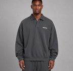 Heavyweight Fleece Polo Sweatshirt / DARK GREY