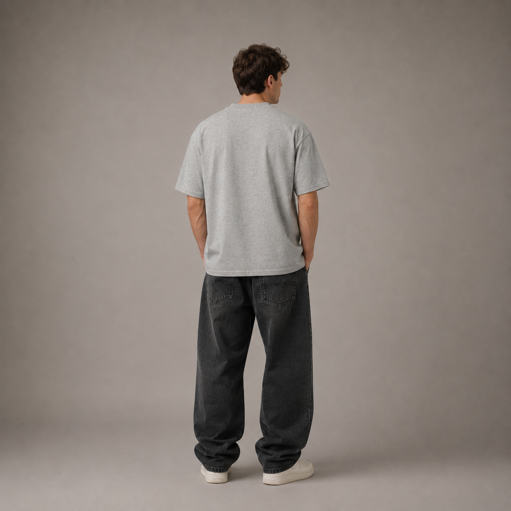 NIVÓ®oversize T-Shirt mit Signatur / GREY