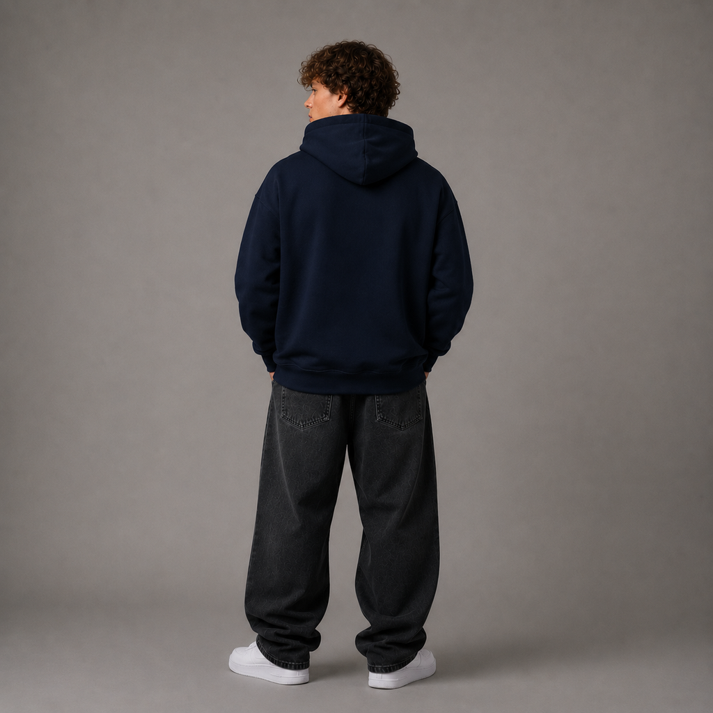 NIVÓ®oversize Hoodie mit Signatur / NAVY BLUE