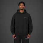 Boxy Vintage Washed Hoodie / BLACK
