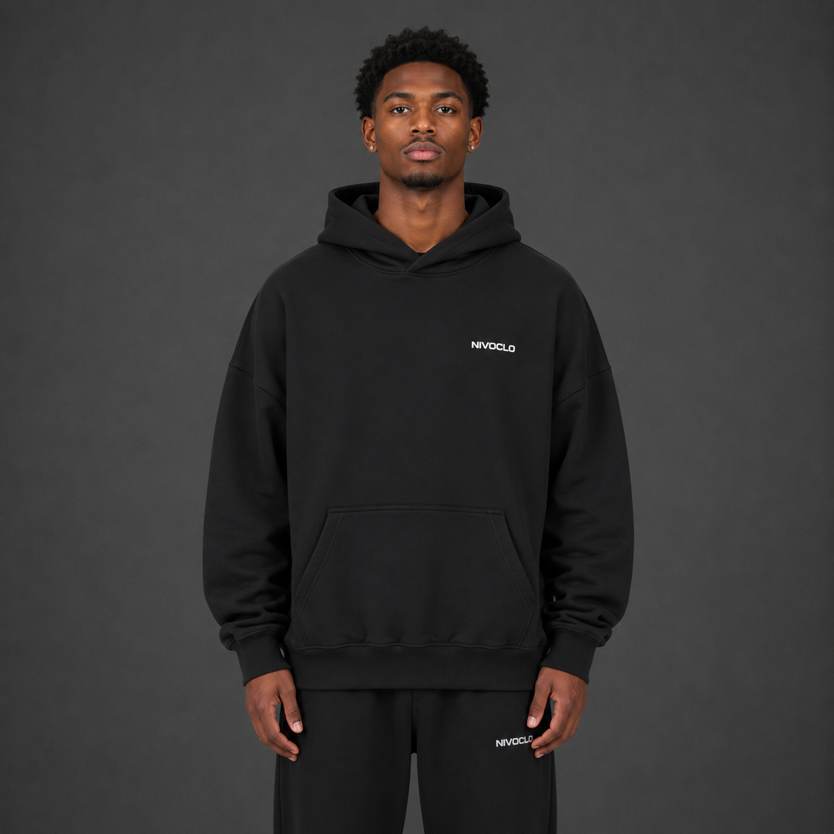 Boxy Vintage Washed Hoodie / BLACK