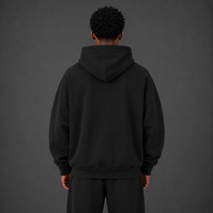 Boxy Vintage Washed Hoodie / BLACK