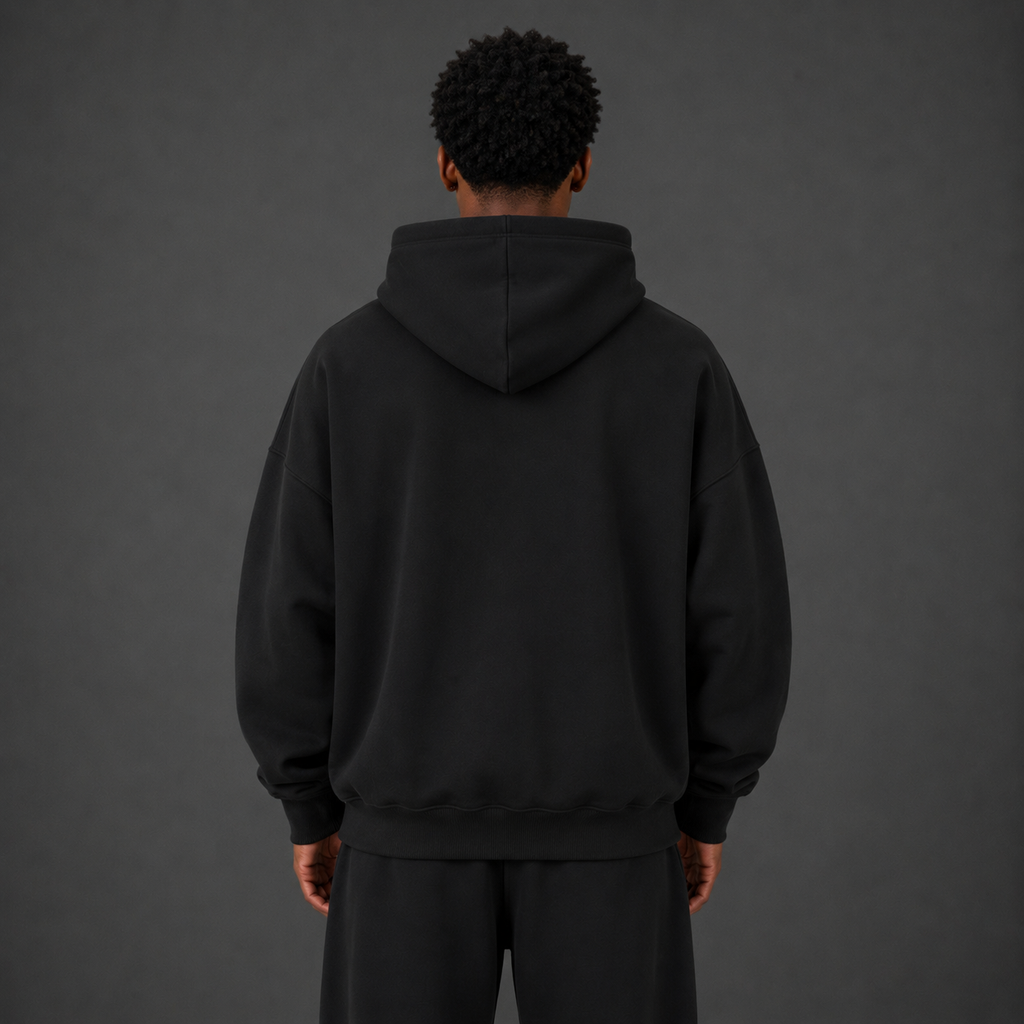 Boxy Vintage Washed Hoodie / BLACK