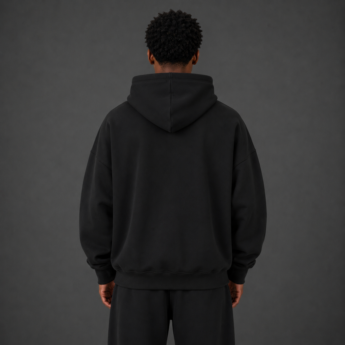Boxy Vintage Washed Hoodie / BLACK