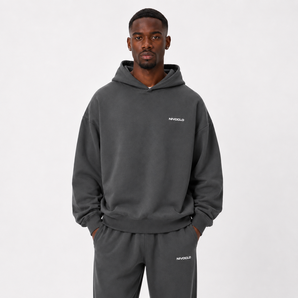 Heavyweight Hidden Pocket Fleece Hoodie / DARK GREY