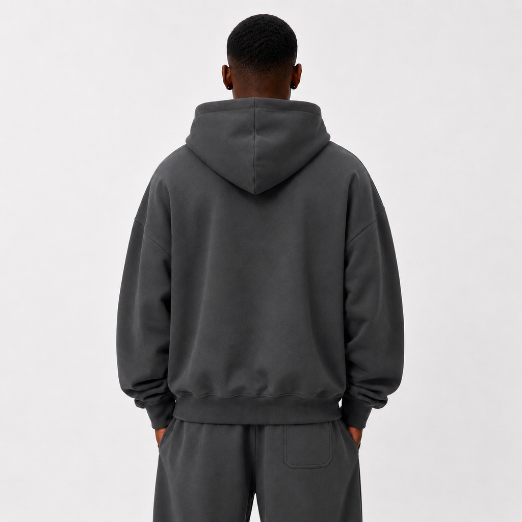 Heavyweight Hidden Pocket Fleece Hoodie / DARK GREY