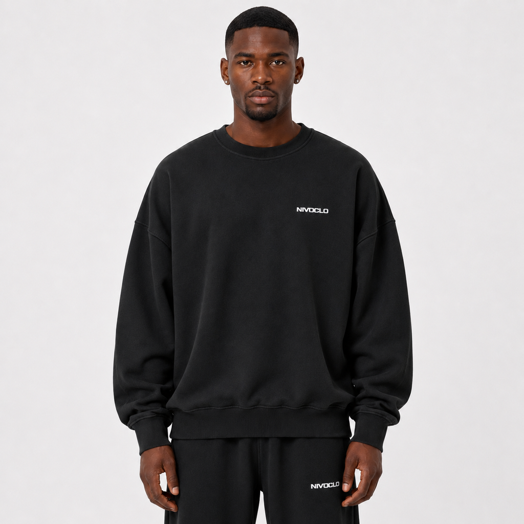 Boxy Vintage Washed Sweatshirt / BLACk