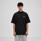 Mock-Neck Cotton T-Shirt / BLACK