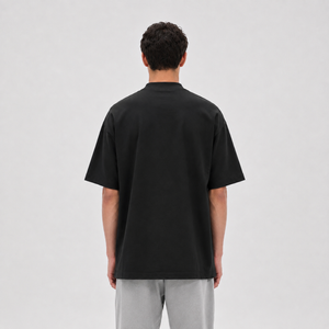 Mock-Neck Cotton T-Shirt / BLACK