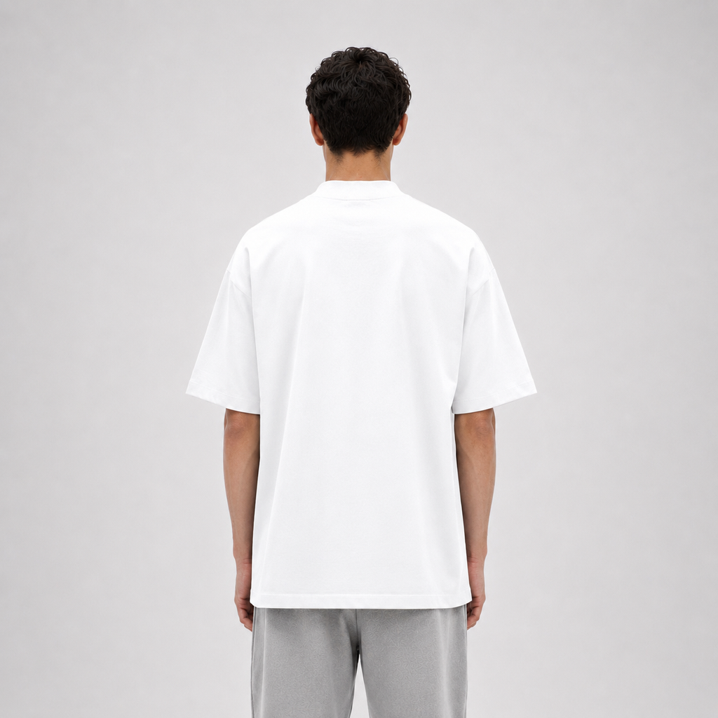 Mock-Neck Cotton T-Shirt / WHITE