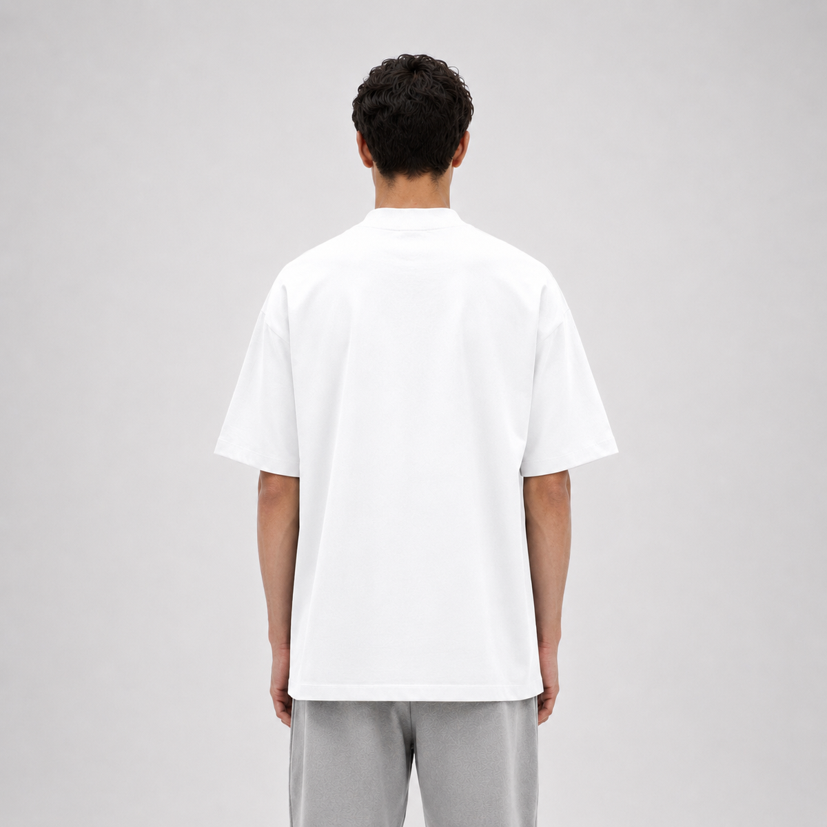 Mock-Neck Cotton T-Shirt / WHITE