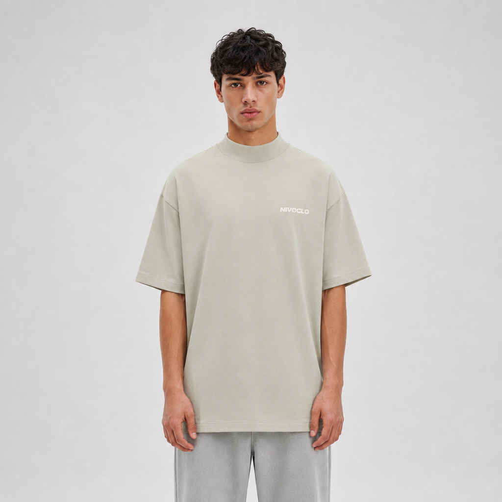 Mock-Neck Cotton T-Shirt / LIMETTE GREEN