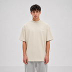 Mock-Neck Cotton T-Shirt / BEIGE