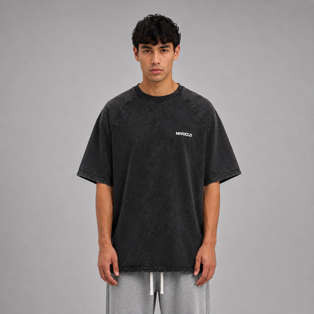 Mineral Wash Raw Edge T-Shirt / BLACK