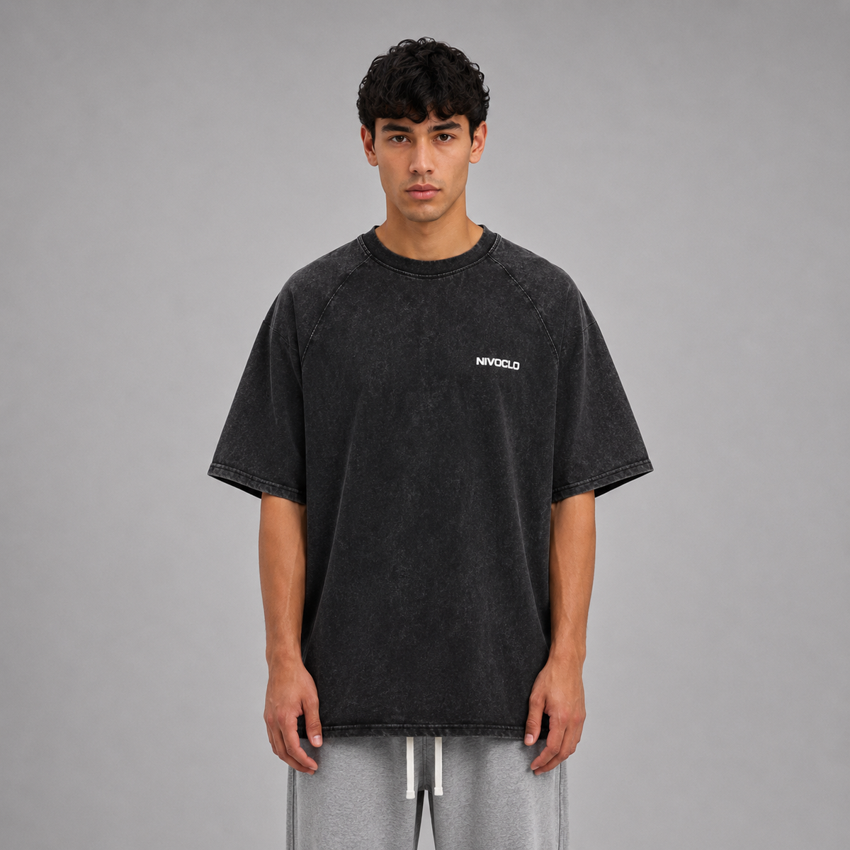 Mineral Wash Raw Edge T-Shirt / BLACK