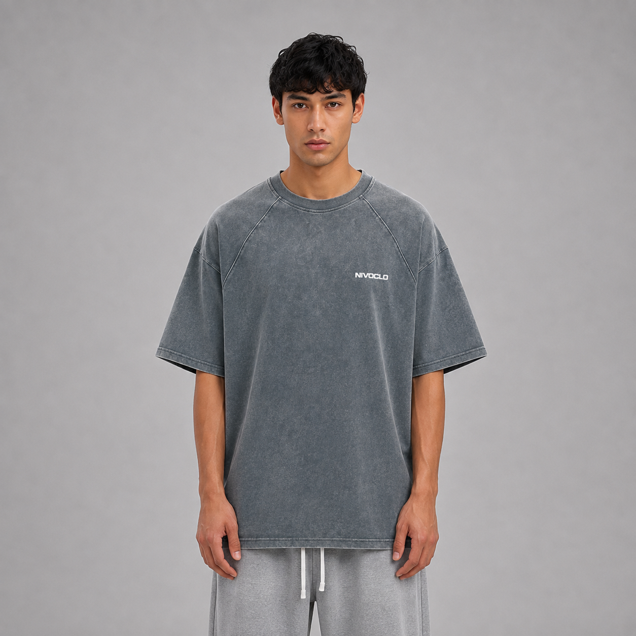 Mineral Wash Raw Edge T-Shirt / GREY