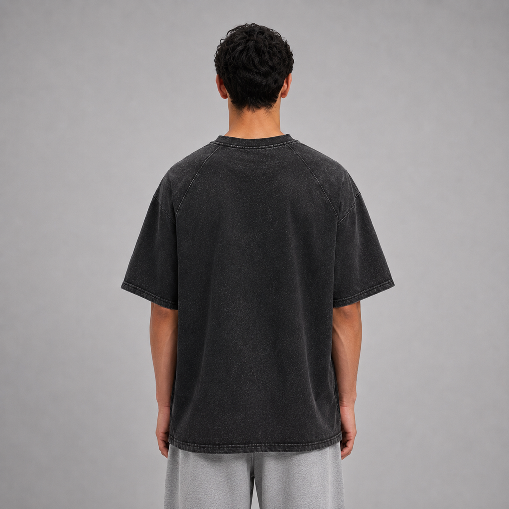 Mineral Wash Raw Edge T-Shirt / BLACK