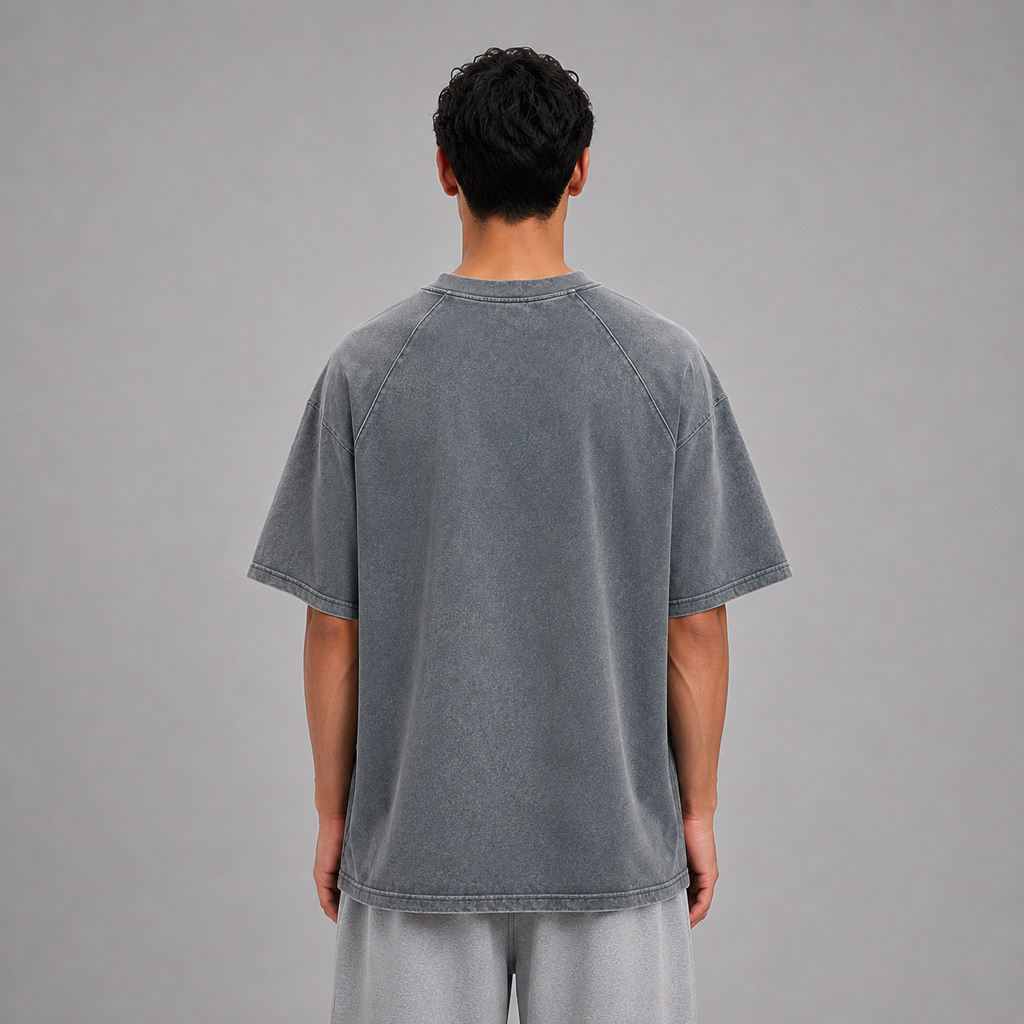 Mineral Wash Raw Edge T-Shirt / GREY