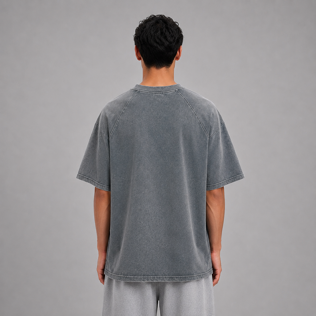 Mineral Wash Raw Edge T-Shirt / GREY