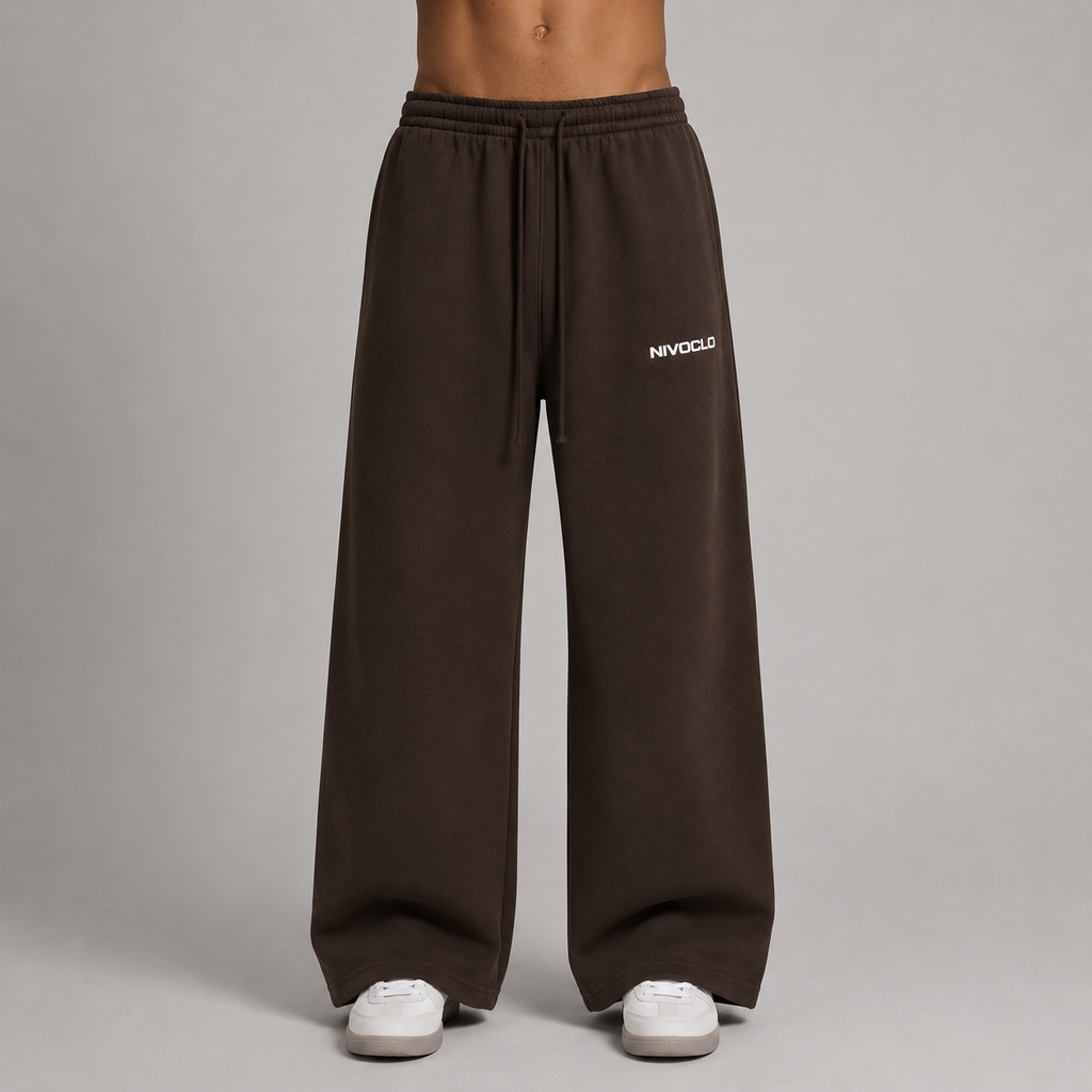Fleece Drawstring Straight-Leg Sweatpants / BROWN