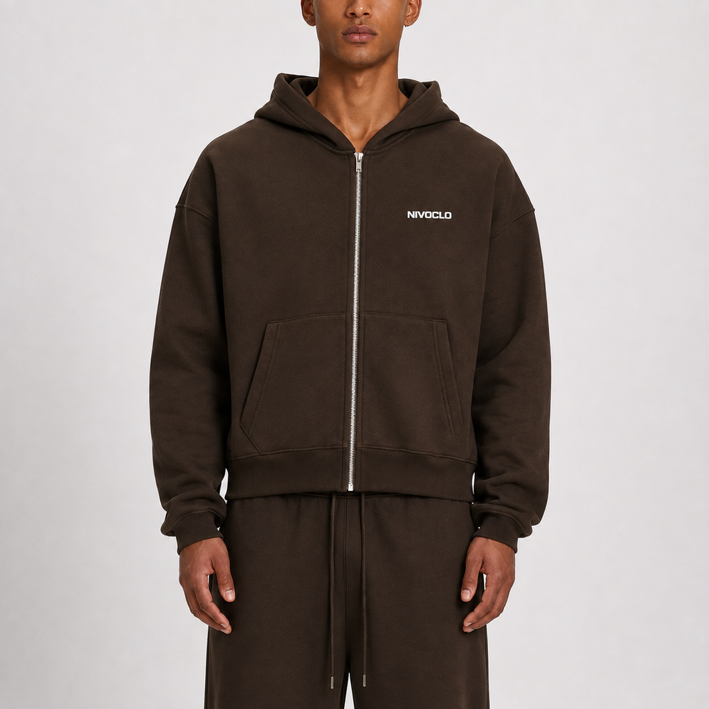 Fleece Boxy Zipper / BROWN