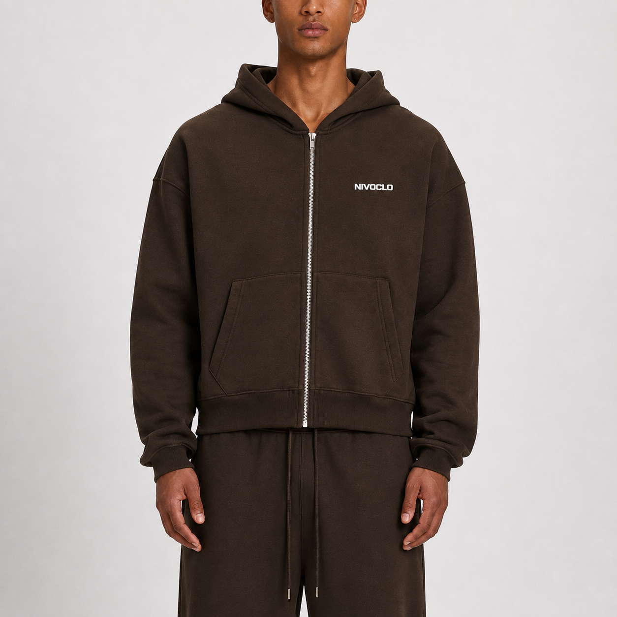 Fleece Boxy Zipper / BROWN