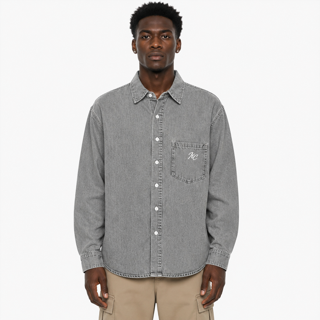 Vintage Wash Denim Shirt / GREY