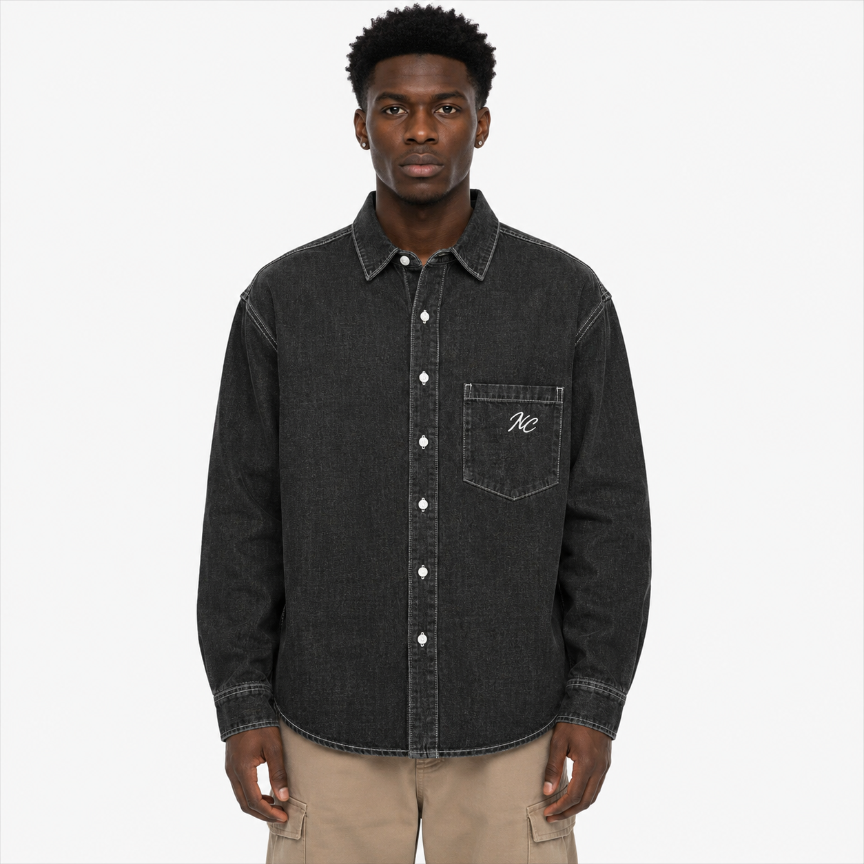 Vintage Wash Denim Shirt / BLACK