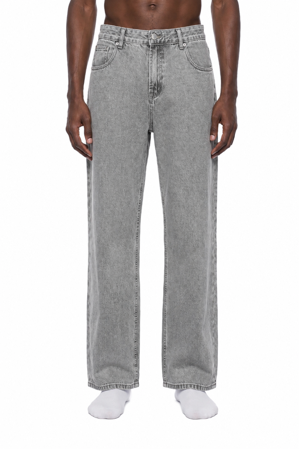 Vintage Wash Straight Leg Jeans / GREY