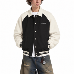 Contrast Raglan Sleeve Baseball Jacket