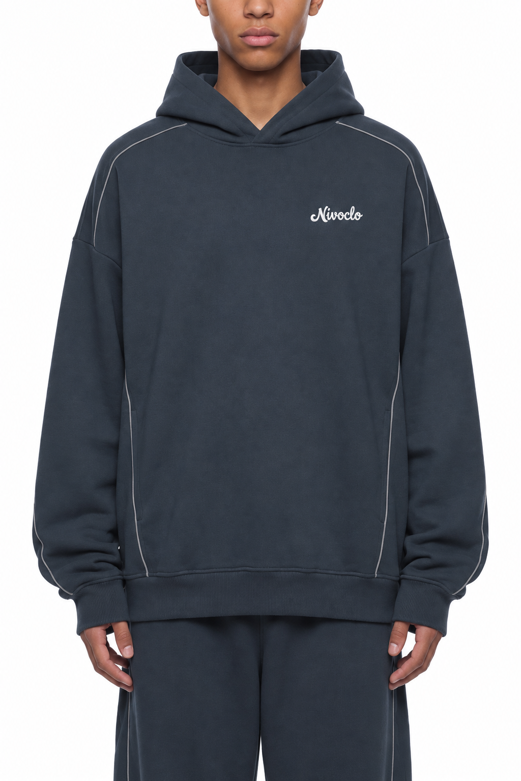 Oversized Piping Fleece Hoodie
