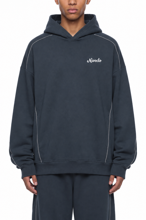 Oversized Piping Fleece Hoodie