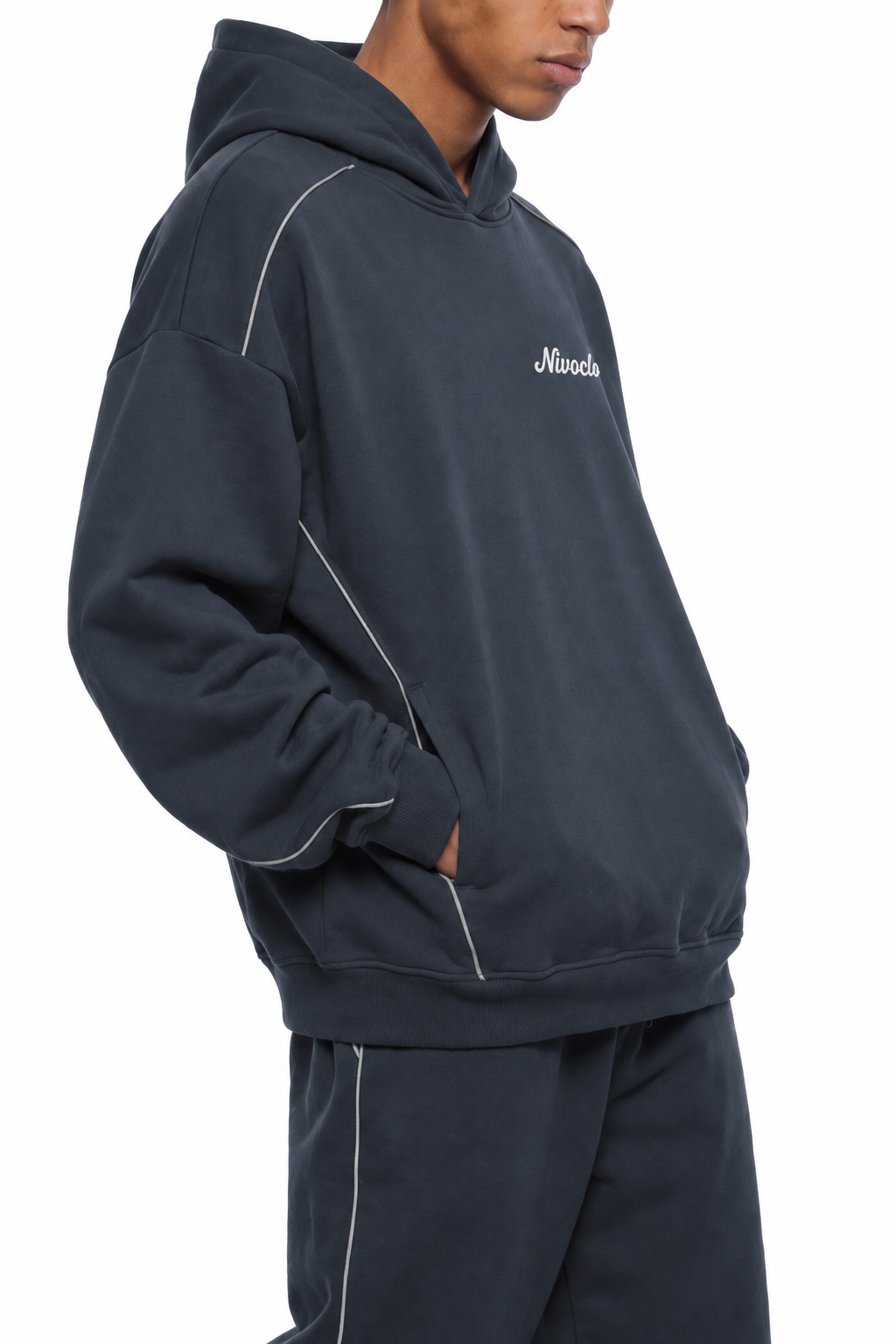 Oversized Piping Fleece Hoodie