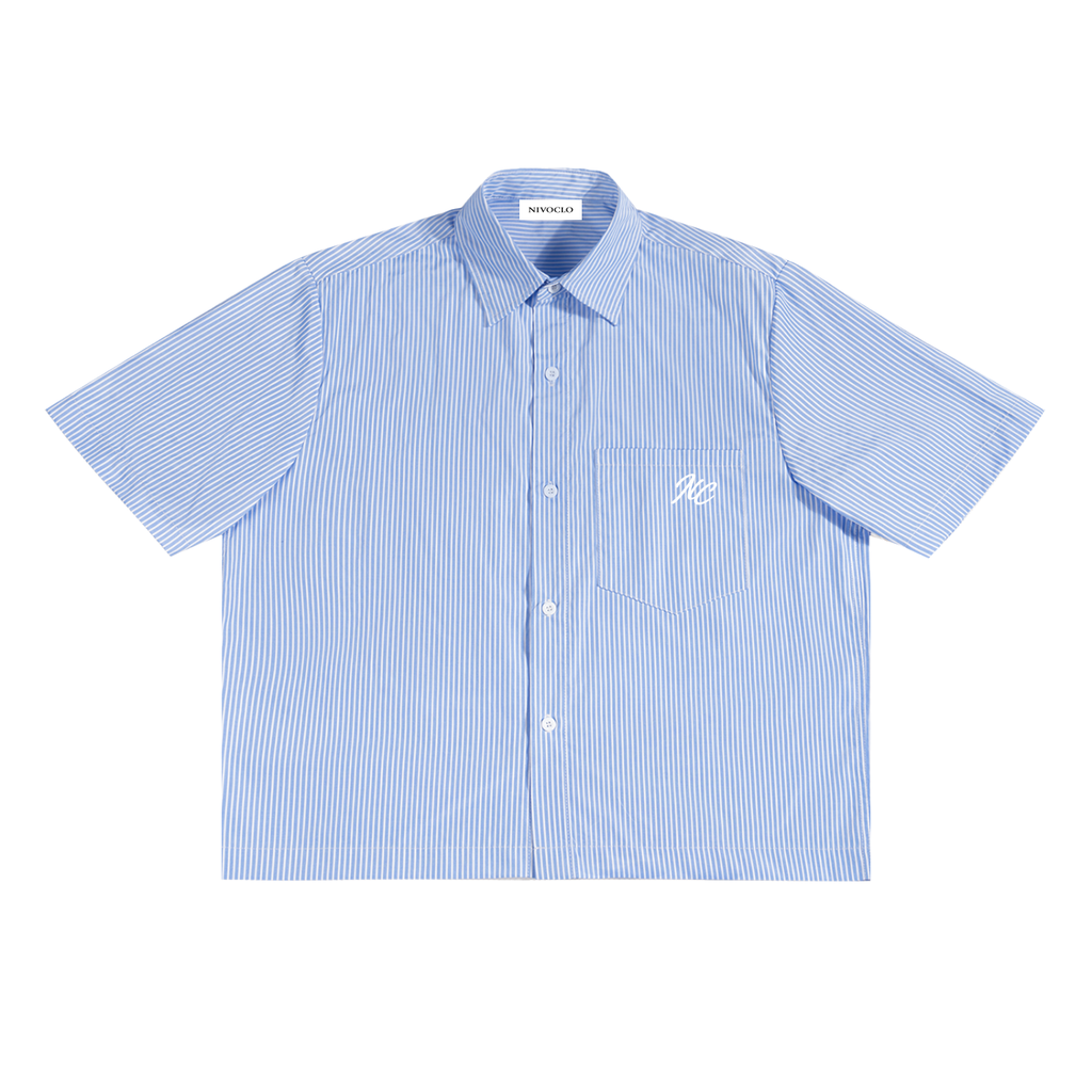 Oversized Vertical Stripe Boxy Shirt / BLUE