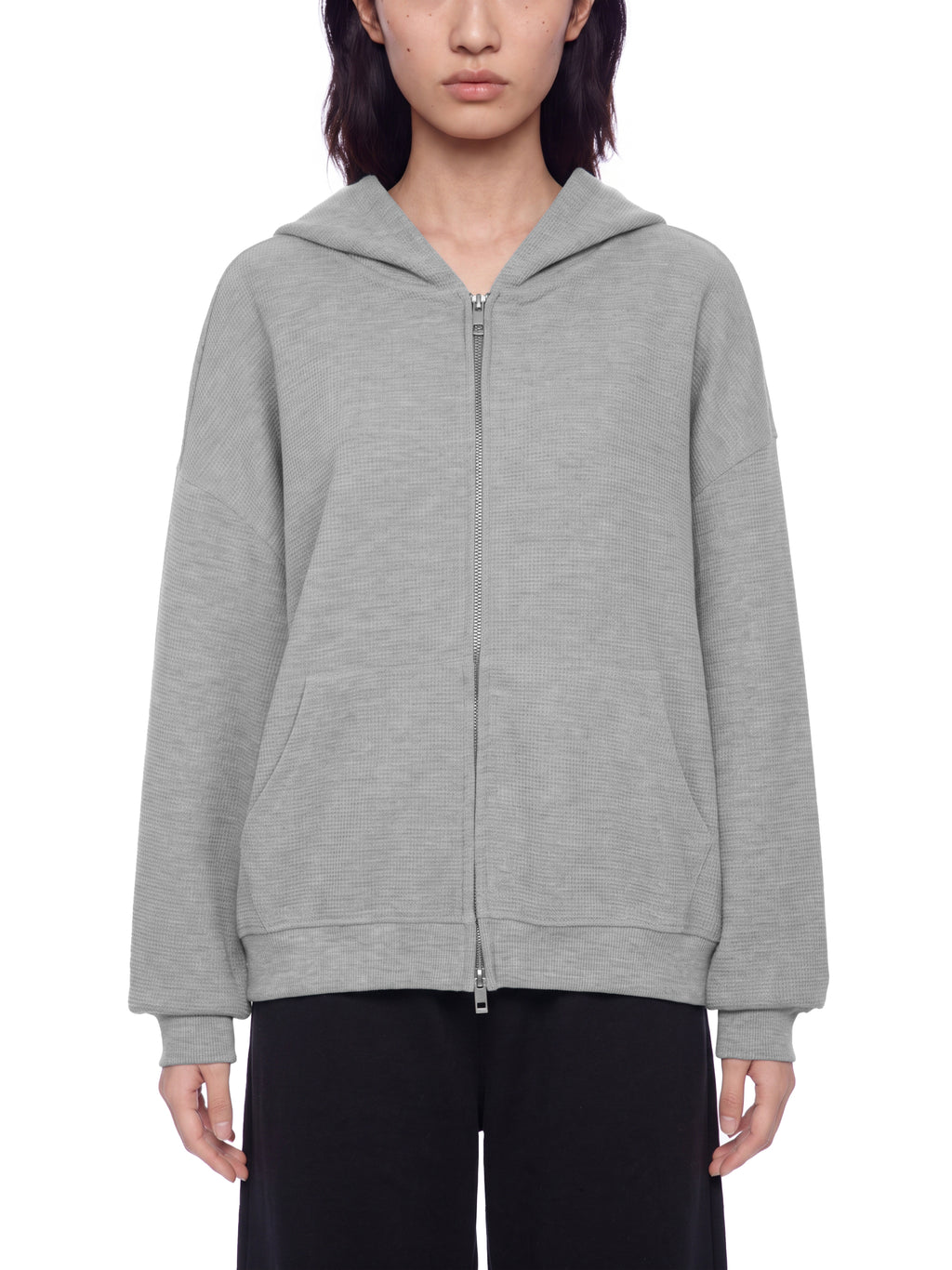 Basic Waffle Boxy Full Zip Hoodie