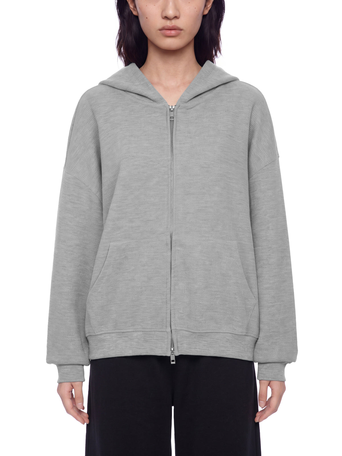 Basic Waffle Boxy Full Zip Hoodie