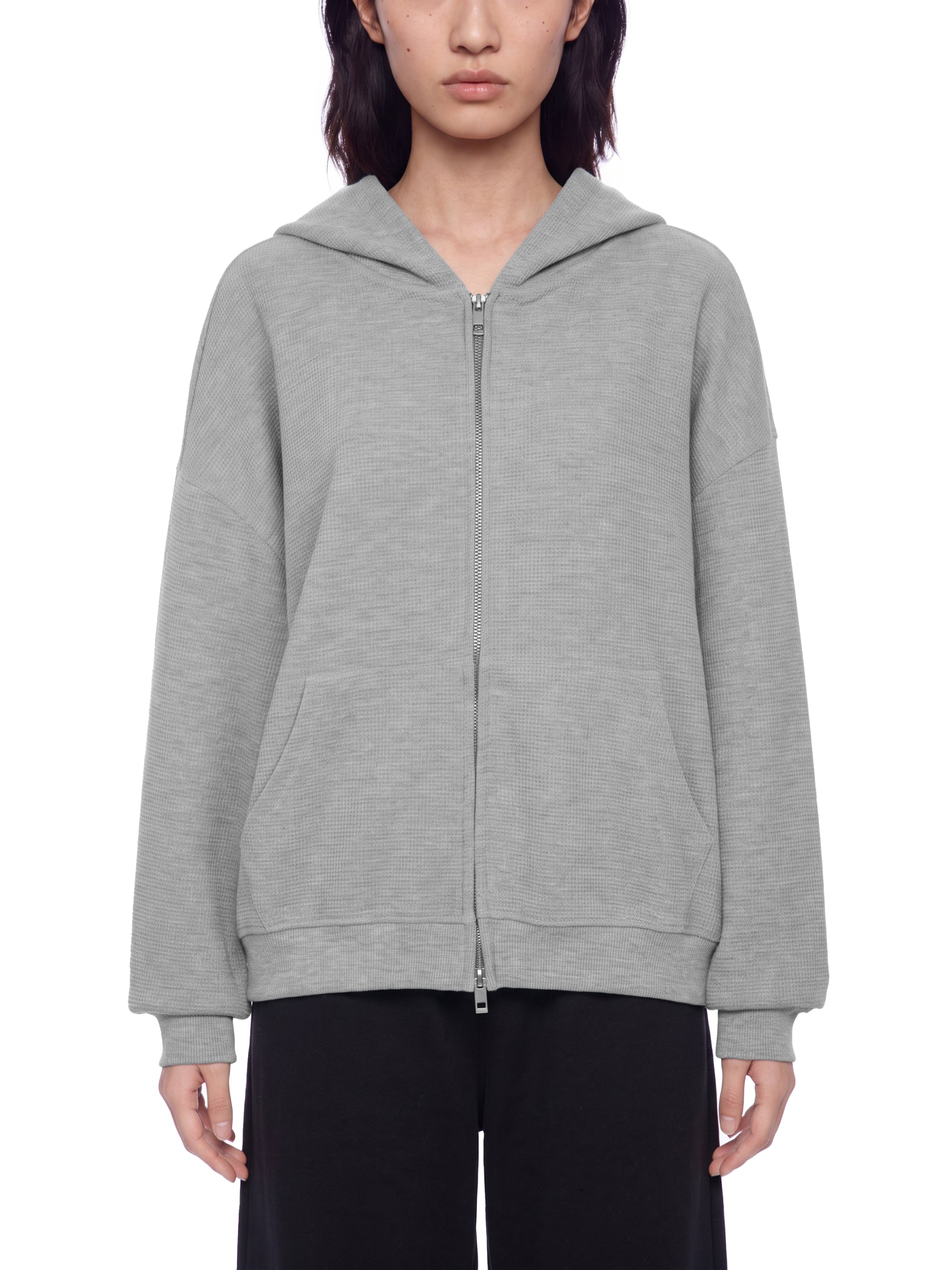 Basic Waffle Boxy Full Zip Hoodie
