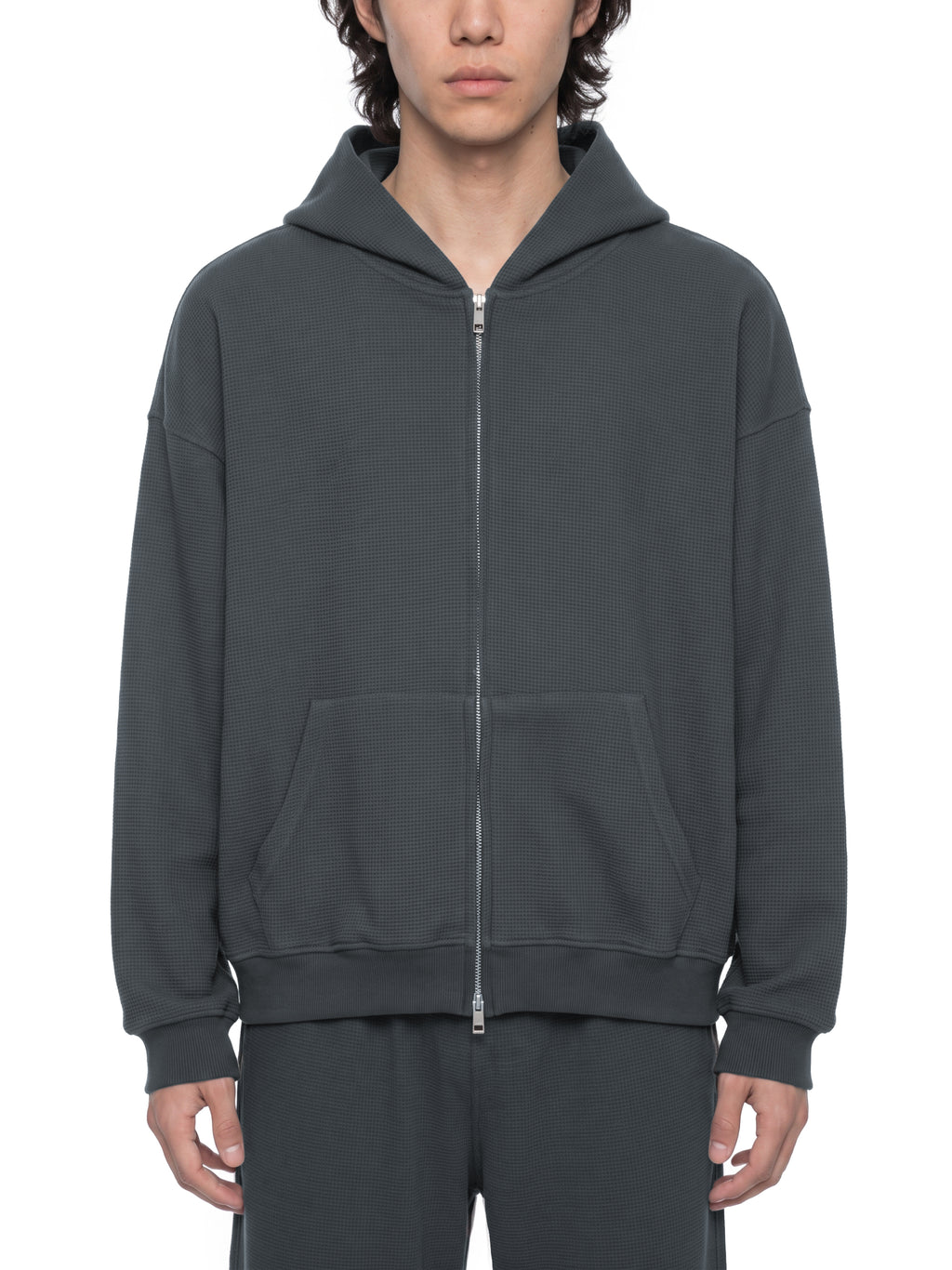 Basic Waffle Boxy Full Zip Hoodie