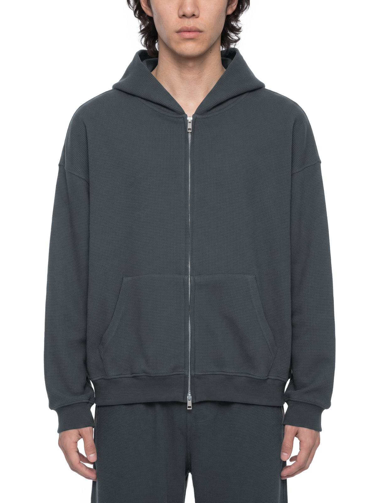 Basic Waffle Boxy Full Zip Hoodie