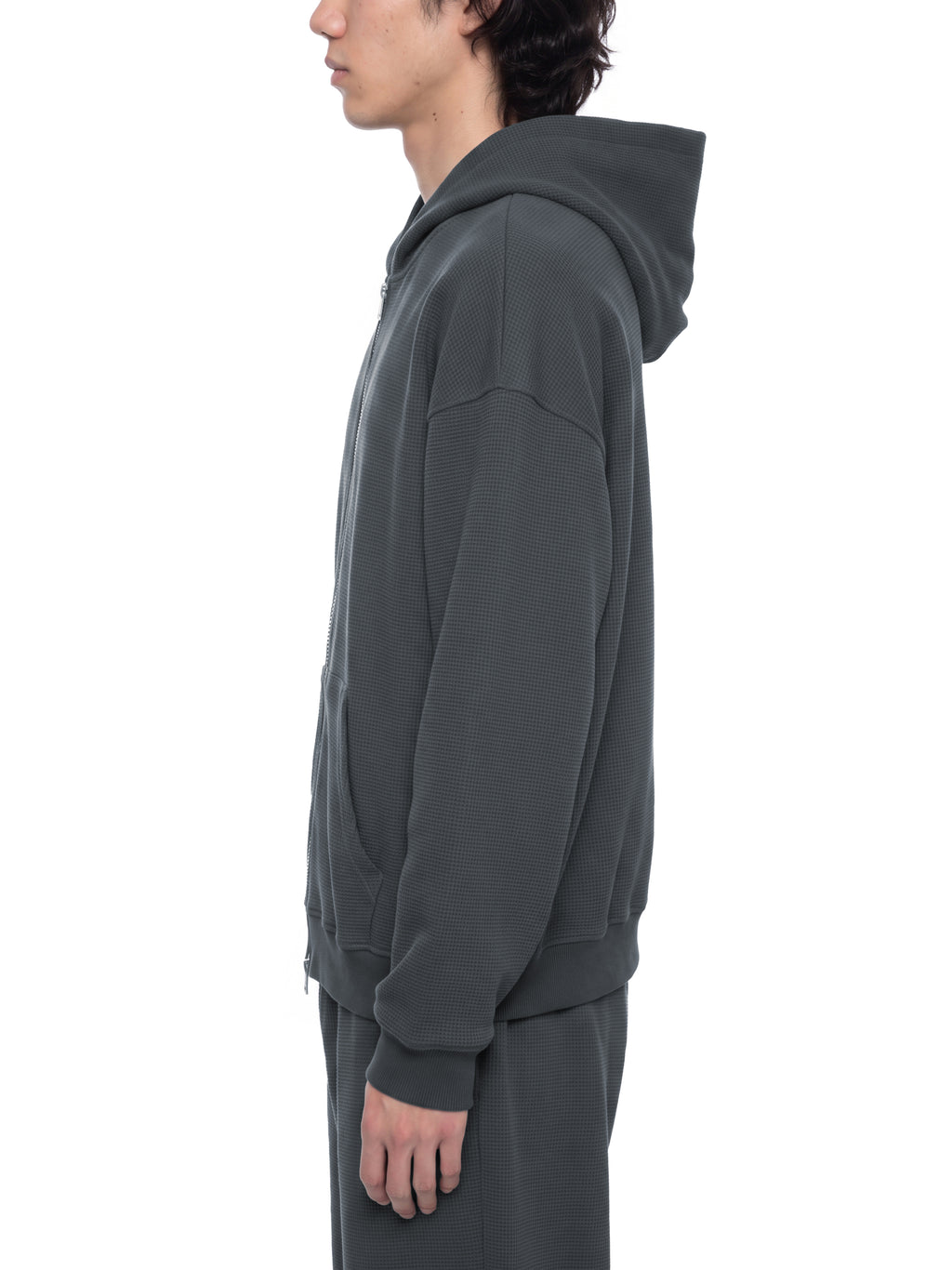 Basic Waffle Boxy Full Zip Hoodie