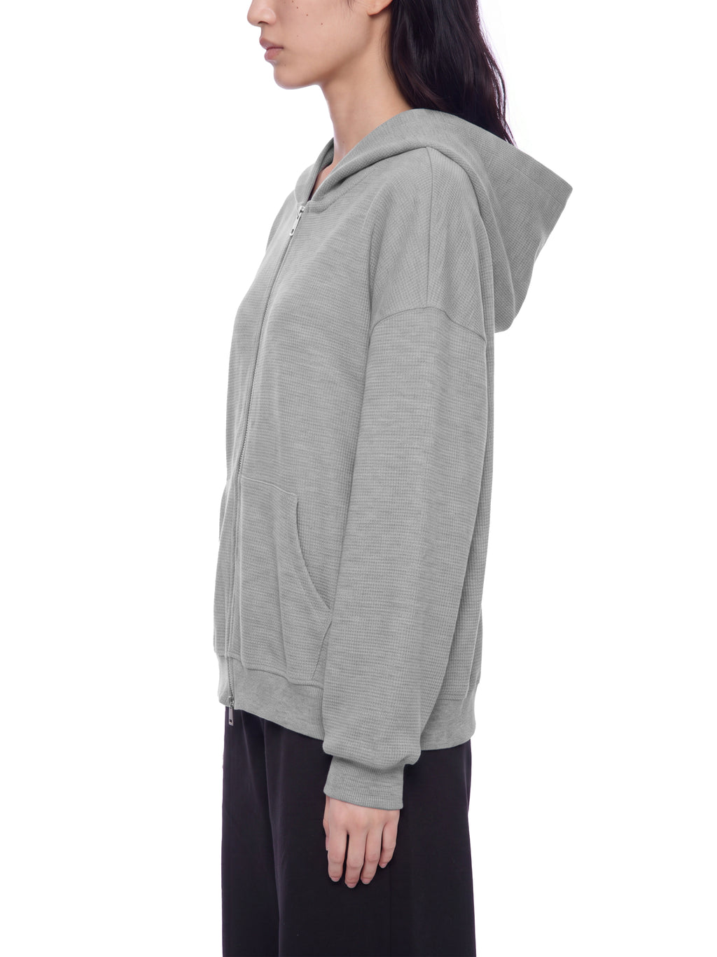 Basic Waffle Boxy Full Zip Hoodie